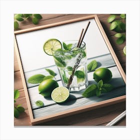 Delicious and Inviting - Realistic Painting of a Mojito Cocktail on a Wooden Table Canvas Print