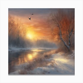 Sunset Over The River Canvas Print