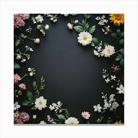 Floral Frame On A Black Background 4 Canvas Print