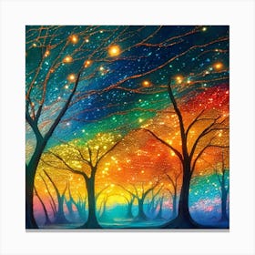 A captivating scene of trees that appear to be alive, with twinkling lights and vibrant 18 Canvas Print