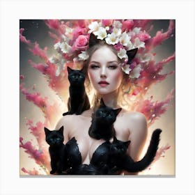 Black Cats And Roses Canvas Print