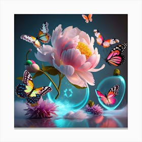 Peonies And Butterflies Canvas Print