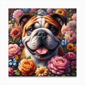 Bulldog In Flowers 1 Canvas Print