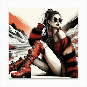 Sexy Girl In Red Boots Canvas Print