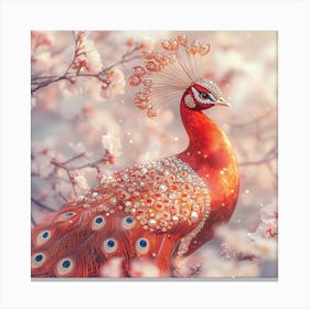 Peacock In Cherry Blossoms Canvas Print