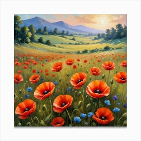 Poppies In The Meadow Art Print 1 Canvas Print