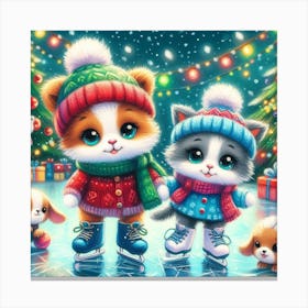 Christmas Kittens On Ice 1 Canvas Print