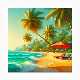 Palm Trees As Part Of A Landscape At A Beach Front Canvas Print