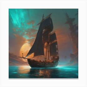 Pirate Ship At Night Canvas Print