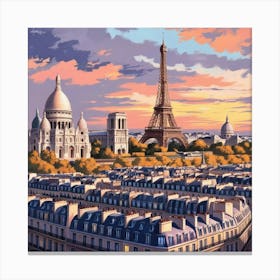 Paris At Colourful Sunset Canvas Print