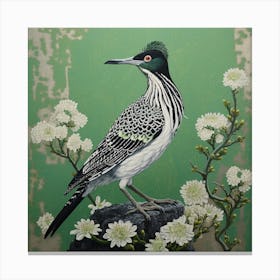Ohara Koson Inspired Bird Painting Roadrunner 2 Square Canvas Print