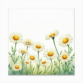 A Serene Watercolor Scene Of Daisies In Full Bloom Canvas Print