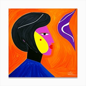 A Painting With An Abstract Style, Featuring A Side Profile Of A Human Figure Against A Vibrant Oran Canvas Print