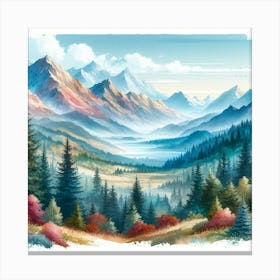 Watercolor Of A Mountain Landscape Canvas Print