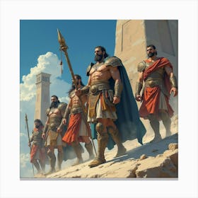 Watercolor The Powerful Titans In A Grand, Ancient Backdrop 1 Canvas Print