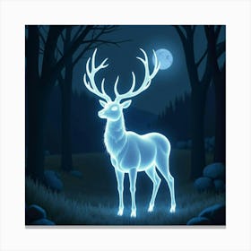 A Majestic Stag With Antlers Made Of Pure Light In A Moonlit Forest 1 Canvas Print