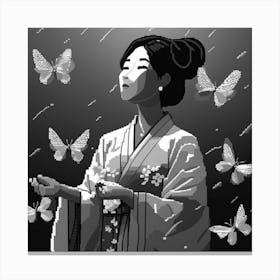 Japanese Woman In Kimono Pixel Canvas Print