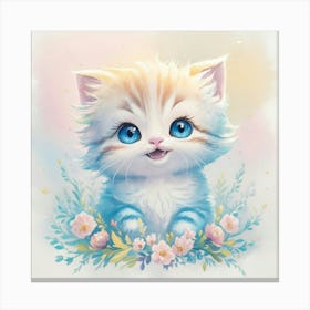 Cute Kitten Pastel Kids Wall Print 1 Canvas Print