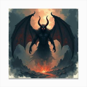 Demon Emerging From A Watercolor Abyss, Dark And Eerie Aura 1 Canvas Print