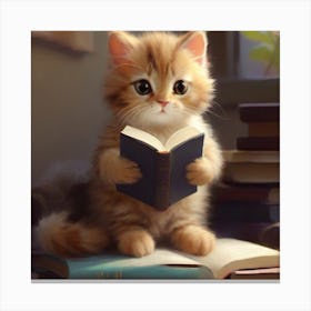 Kitten Reading A Book Canvas Print