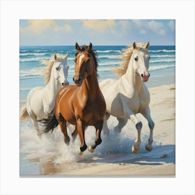 Horses Running On The Beach Art Print 2 Canvas Print