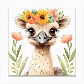 Floral Baby Ostrich Nursery Illustration (7) Canvas Print