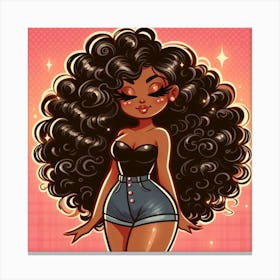 Cartoon Girl With Curly Hair 2 Canvas Print