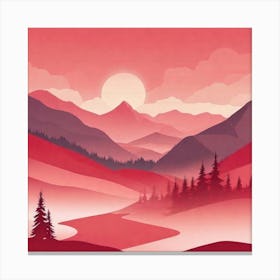 Misty mountains background in red tone 68 Canvas Print