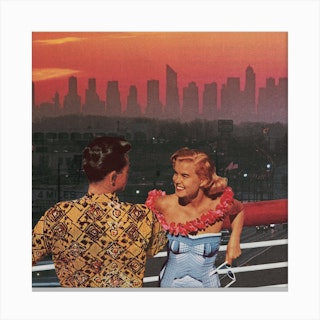 New Jersey Summer Red & Brown Square Canvas Print