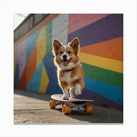 Corgi On Skateboard Canvas Print