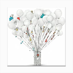 An Octane Rendered Abstract Whimsical Bunch Of Hand Drawn White Balloons Each Decorated With Int (4) Canvas Print