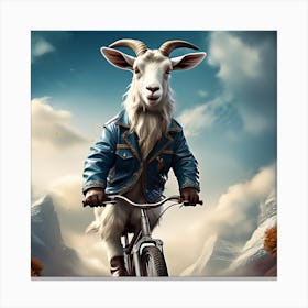 Goat Riding A Bike Canvas Print