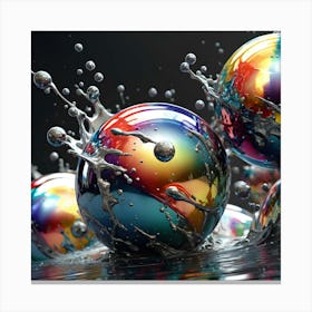 Colorful Spheres Splashing Water Canvas Print