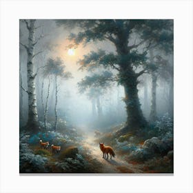 Foxes In The Forest Canvas Print