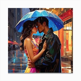 Kissing Under An Umbrella Canvas Print