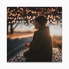 Christmas Lights In The Snow Canvas Print