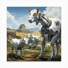 Surreal Cyborg Cows On A Farm Ai Art Depot 37 Canvas Print