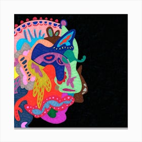 Side Face In The Mirror Square Canvas Print