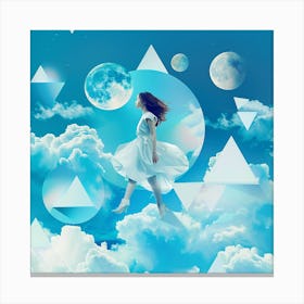 Girl Flying In The Clouds Canvas Print