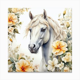 White Horse With Flowers 2 Canvas Print