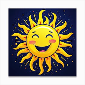Lovely smiling sun on a blue gradient background 67 Canvas Print