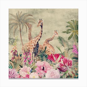 Floral Vintage Africa Giraffes Canvas Print