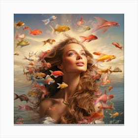 Beautiful Woman With Fishes Canvas Print
