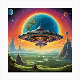 Colorful Alien Spaceship In Outer Space 3 Canvas Print