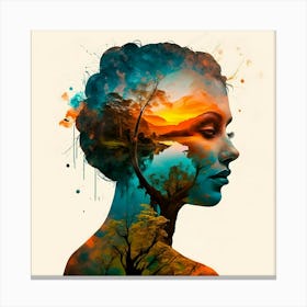 Portrait Of A Woman and Nature Double Exposure Canvas Print