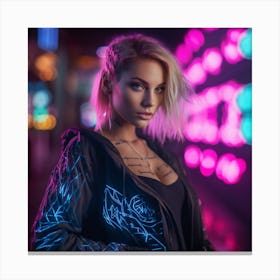 Neon Girl In Neon Jacket 4 Canvas Print