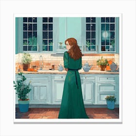 Girl In A Green Dress 7 Canvas Print