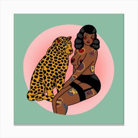 Zara And The Snake In Pink And Teal Square  Canvas Print