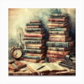 Old Books On A Desk Canvas Print