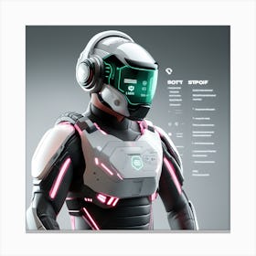 The Image Depicts A Stronger Futuristic Suit For Military With A Digital Music Streaming Display 12 Canvas Print
